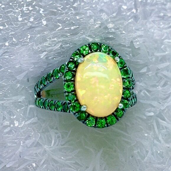 Natural Opal Tsavorite Ring Size 7 14k Gold 5.66 TCW Certified $5,950 300686 - Picture 11 of 17